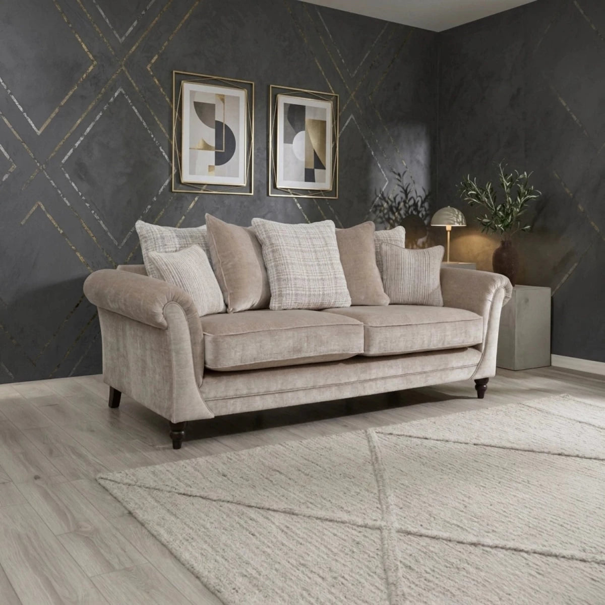 Classic fabric sofa with pillow back cushions, deep comfortable seating, and timeless design.
