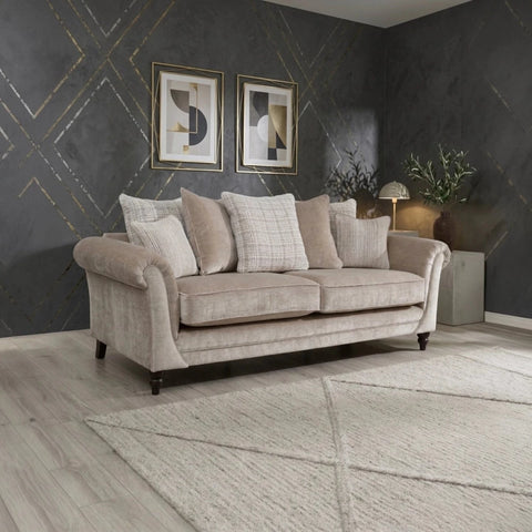 Classic fabric sofa with pillow back cushions, deep comfortable seating, and timeless design.