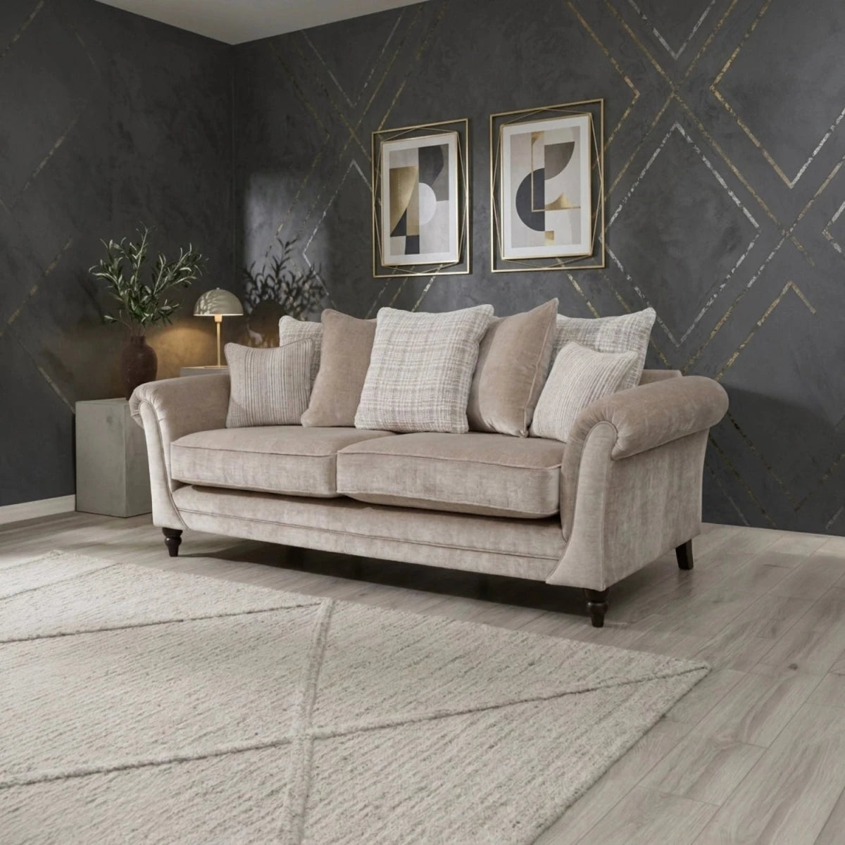 Classic fabric sofa with pillow back cushions, deep comfortable seating, and timeless design.