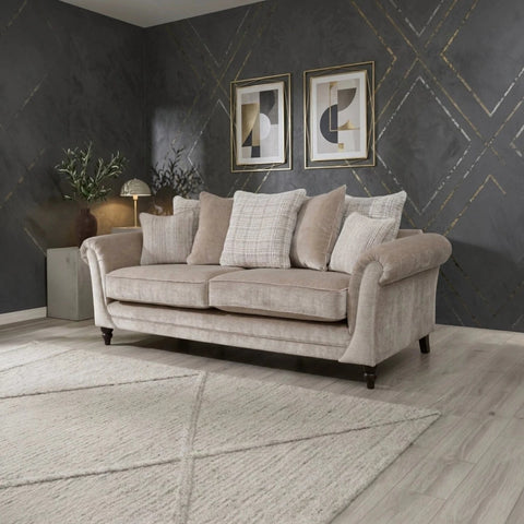 Classic fabric sofa with pillow back cushions, deep comfortable seating, and timeless design.