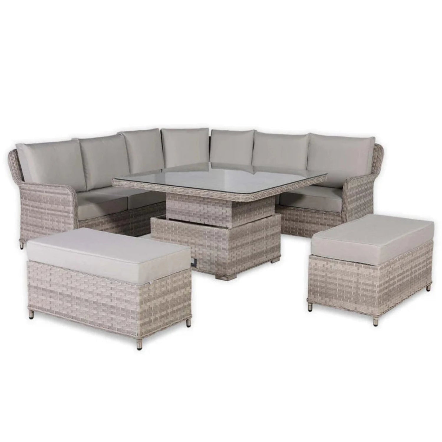 Large patio corner seating set ideal for entertaining guests.
