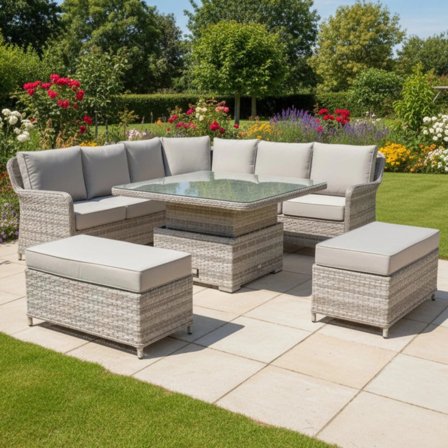 Spacious garden furniture set for family relaxation.
