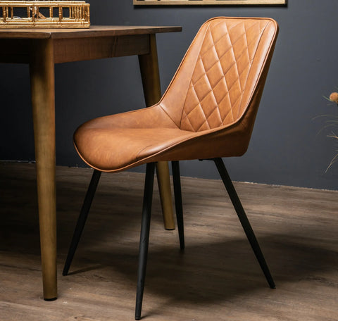 Jenson Tan Faux Leather Dining Chairs – Set of 4 - Pendle Village Furniture