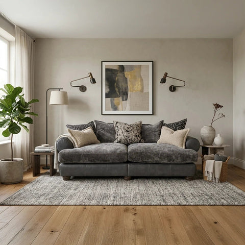 Horatio Mix Faux Leather & Fabric Sofa Collection