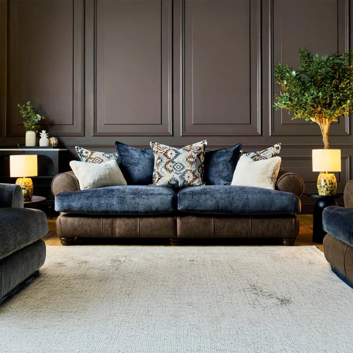 Horatio Mix Country Side Vintage  Style Sofa Upholstered in Leather Fabric Mix