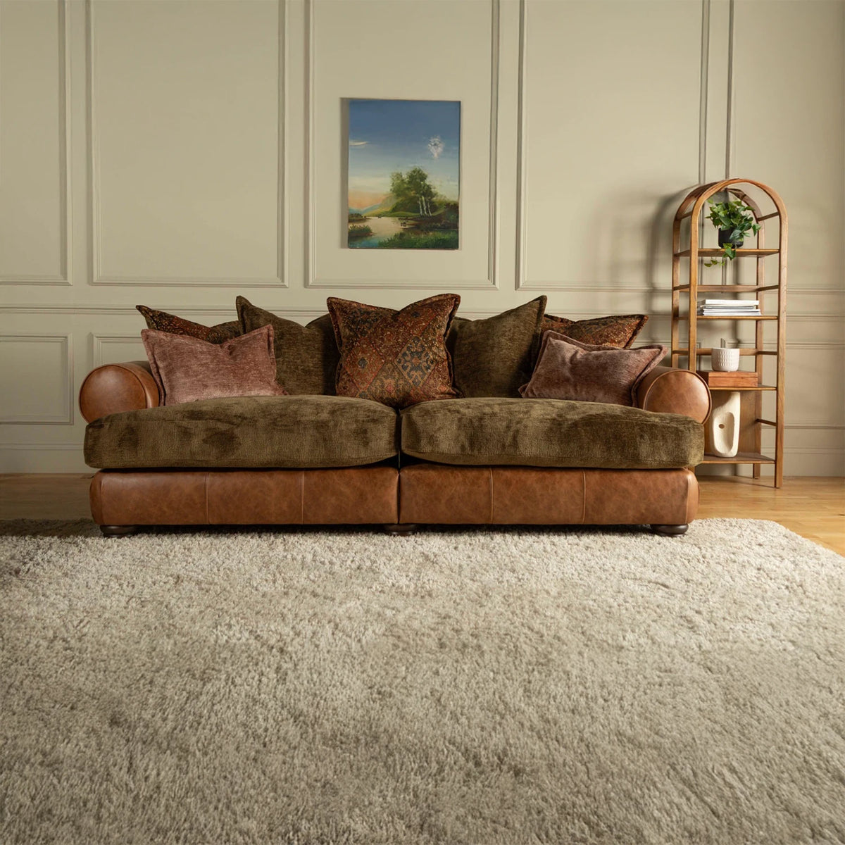 Horatio Mix Country Side Vintage  Style Sofa Upholstered in Leather Fabric Mix