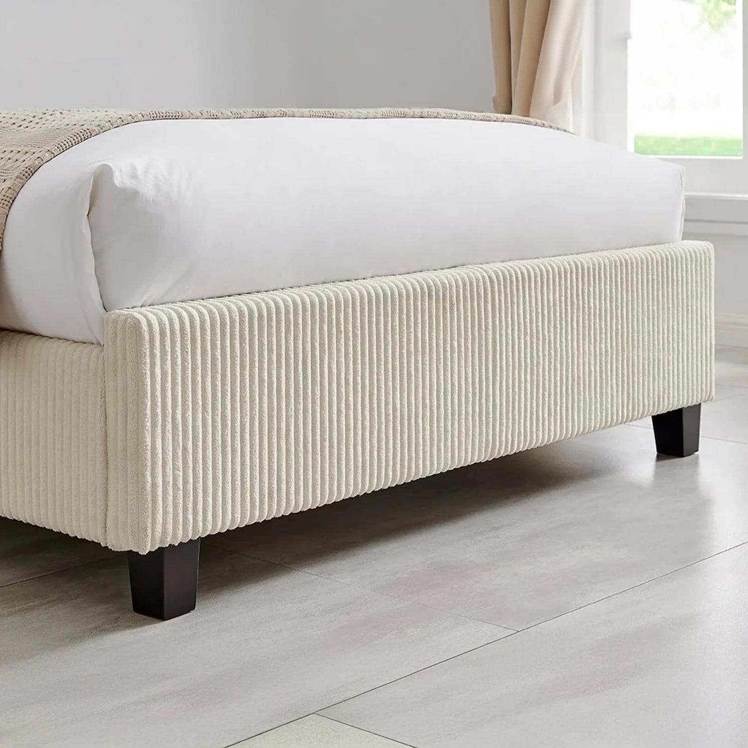 Howe Upholstered Bed With Wingback Headboard, Available in Grey and Natural - Natural Fabric Detail