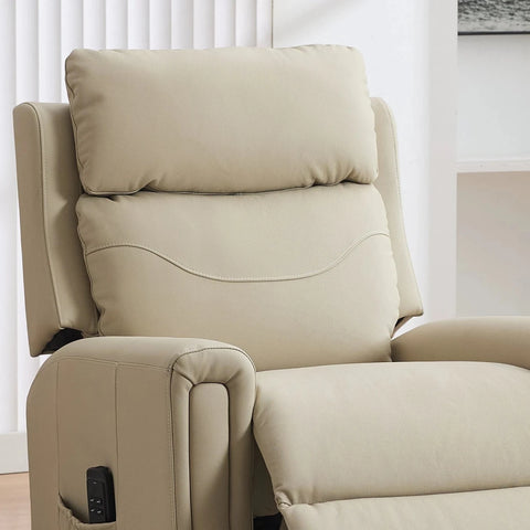 Close up of Back rest of Hudson stone Leather Dual Motor Riser Recliner with USB
