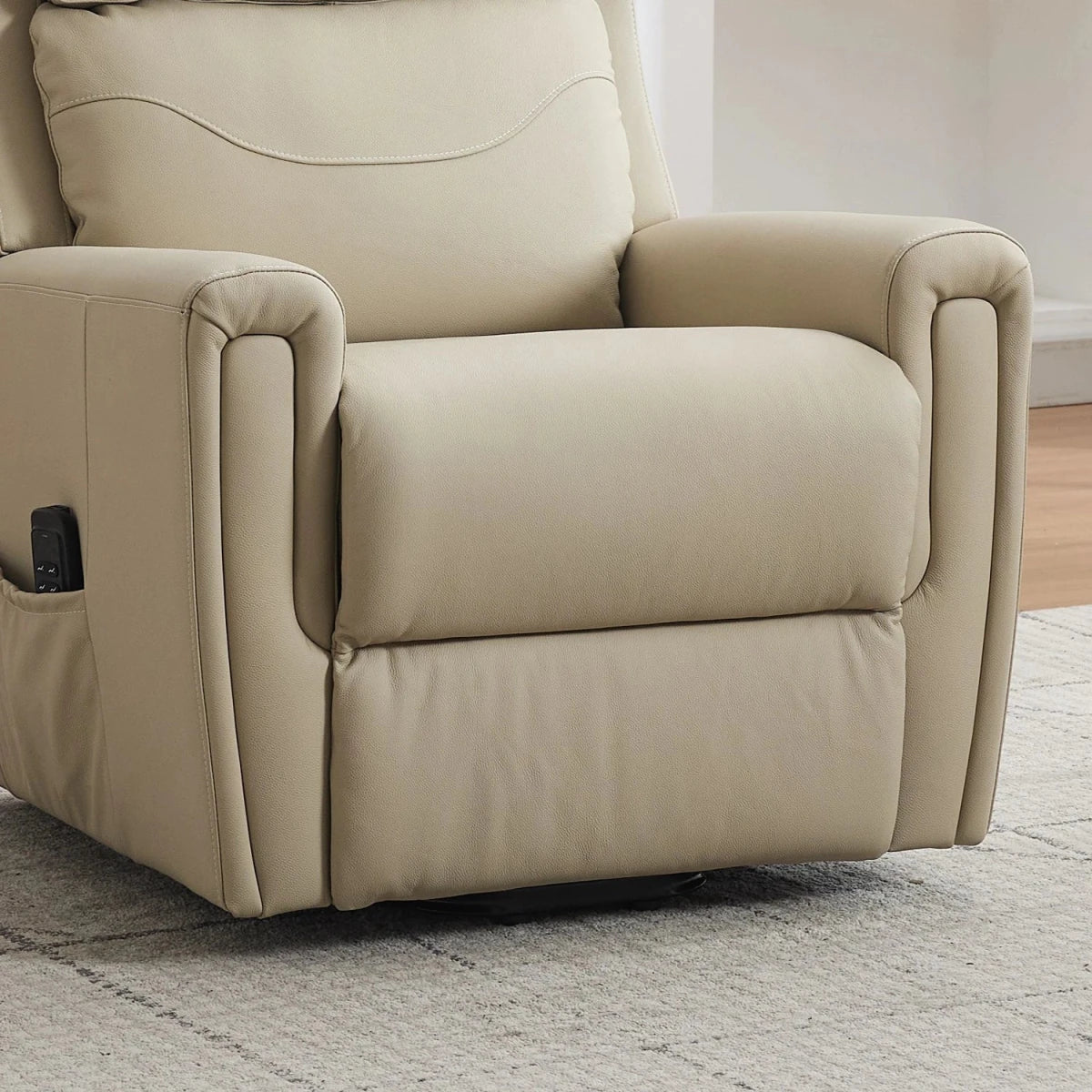 Seat close up of Hudson Leather Dual Motor Riser Recliner with USB