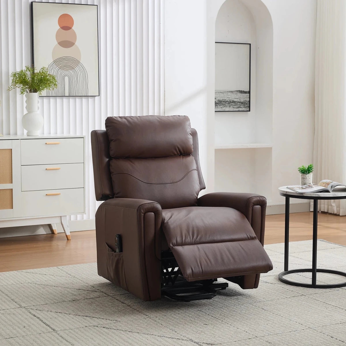 Hudson Umber Brown Leather Dual Motor Riser Recliner with USB