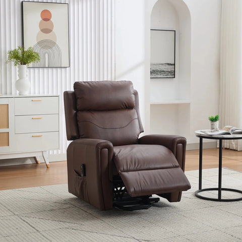 Hudson Umber Brown Leather Dual Motor Riser Recliner with USB