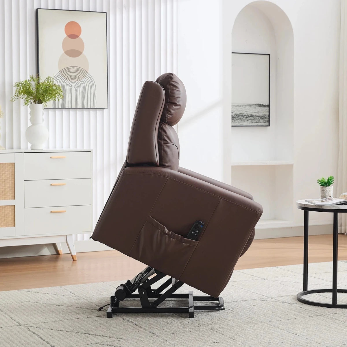 Side View of Hudson Leather Dual Motor Riser Recliner with USB