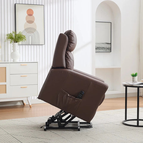Side View of Hudson Leather Dual Motor Riser Recliner with USB