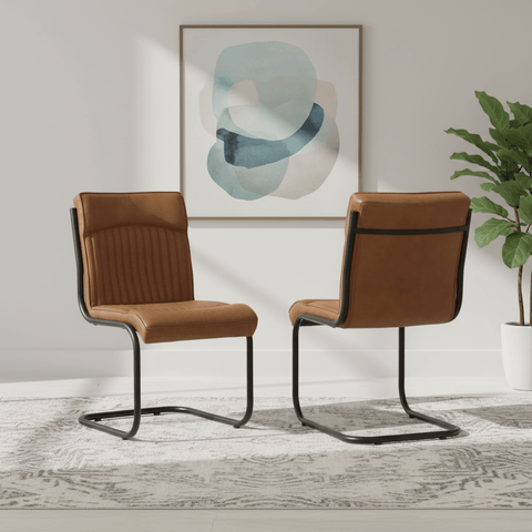 Huxley Caramel Genuine Leather Dining Chair - Set of 2