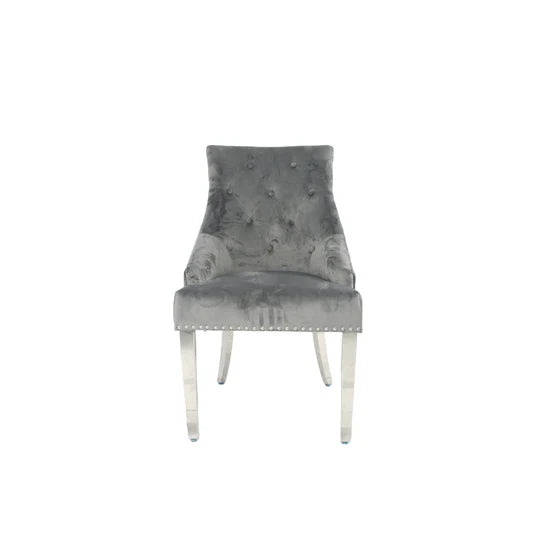 Arianna 2M Marble Top Dining Table with 6 Ring Knocker Chairs - Front of Chair 