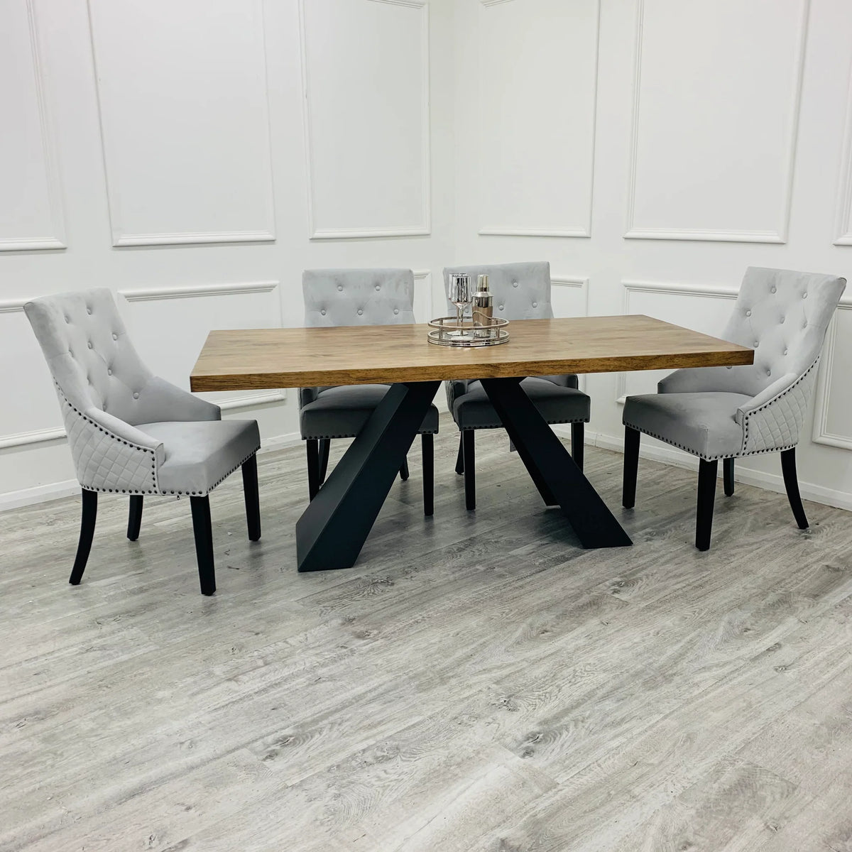 Edmunds Solid Wood Top Black Pedestal Base Dining Table Set - Pendle Village Furniture