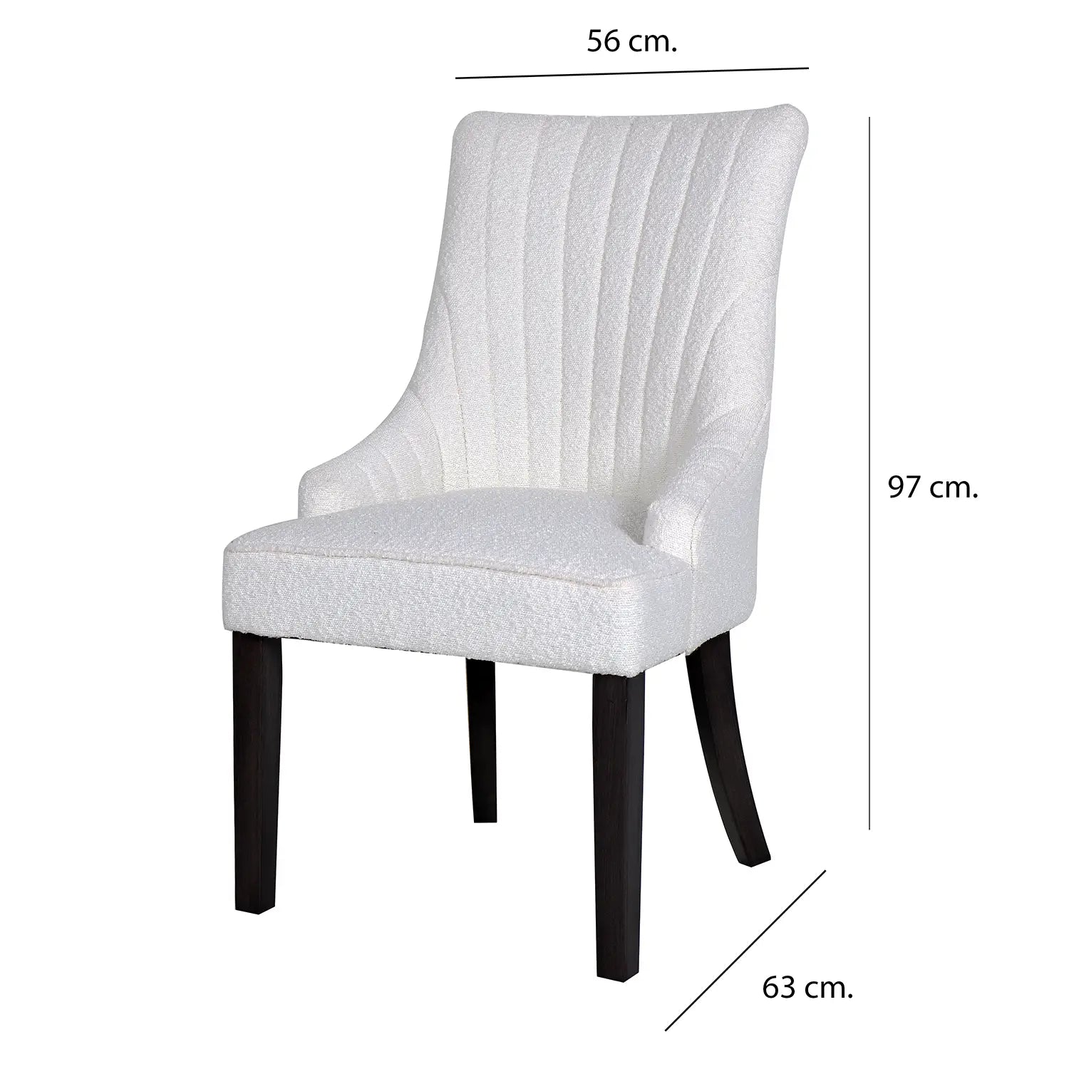Set of 4 Iconic Ivory Boucle Fabric Upholstered Dining Chairs, also available in set of 6 - Dimensions 