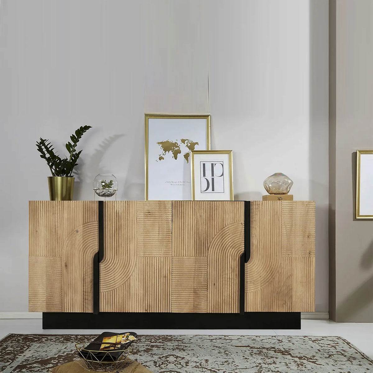 Iconic Designer Light Oak 4 Door Sideboard - Pendle Village Furniture
