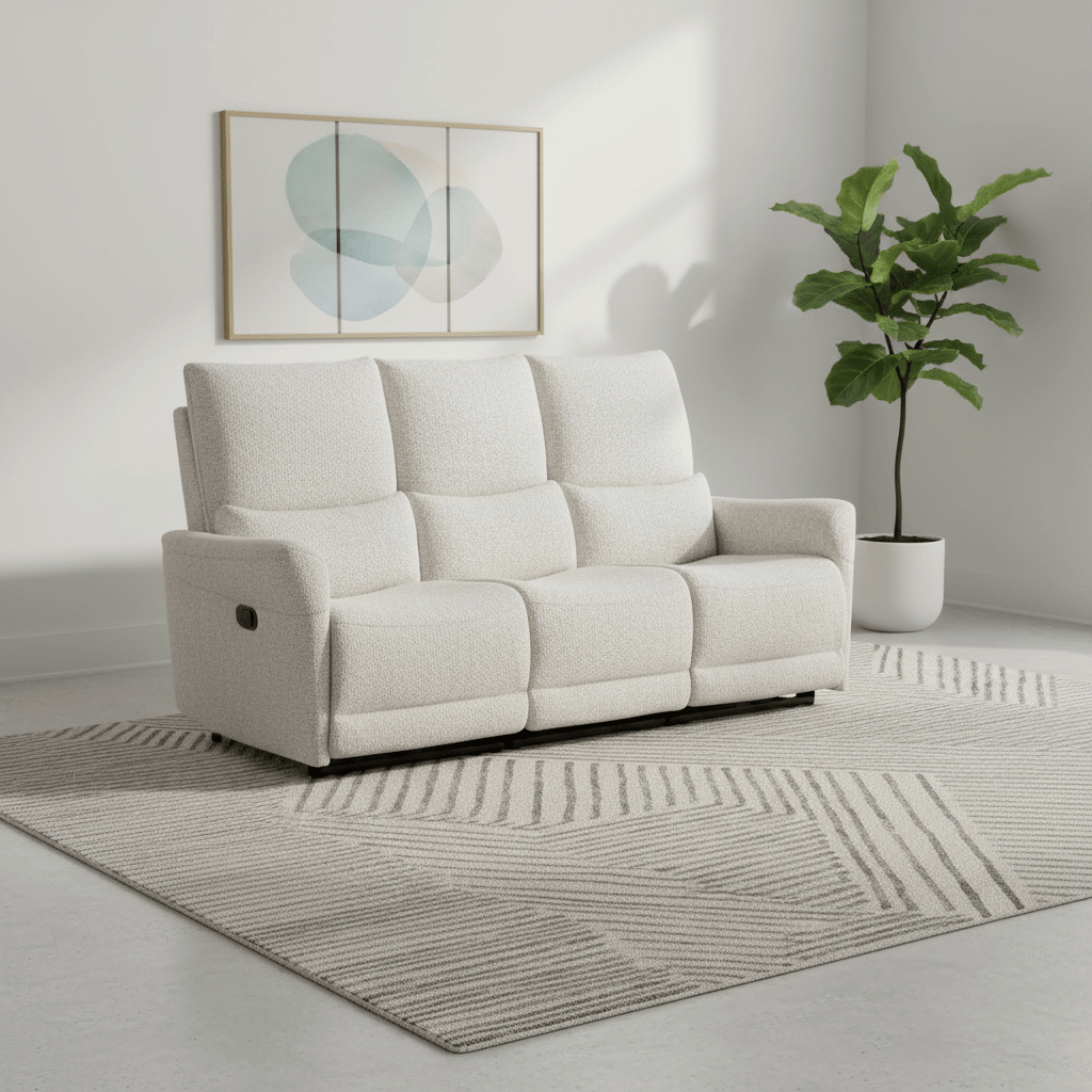 Jenson Biscuit Fabric 3 Seater Power Recliner Sofa
