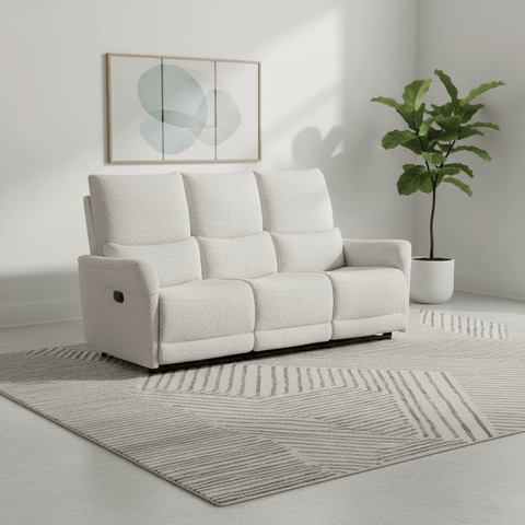 Jenson Biscuit Fabric 3 Seater Power Recliner Sofa