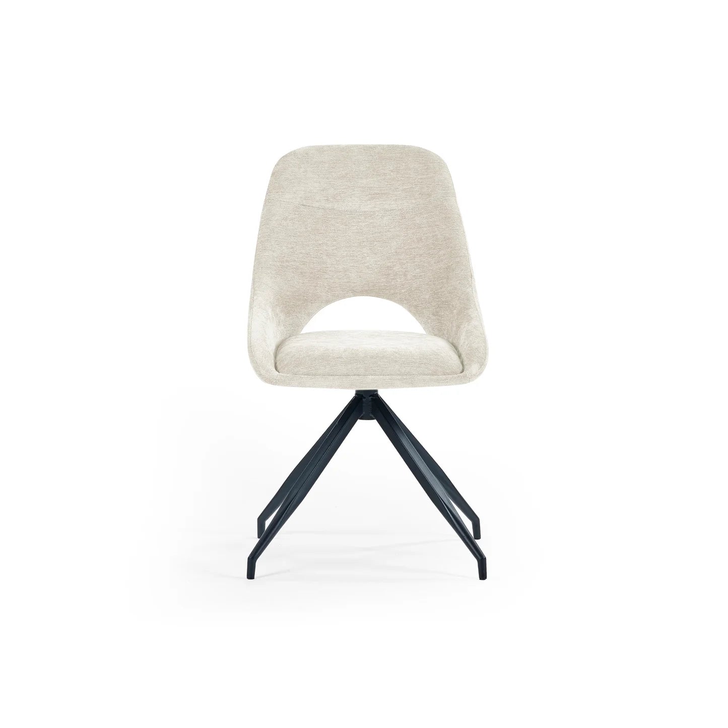 Lambeth Chenille Fabric Swivel Dining Chairs with Black Metal Legs in Cream Colour