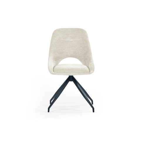 Lambeth Chenille Fabric Swivel Dining Chairs with Black Metal Legs in Cream Colour