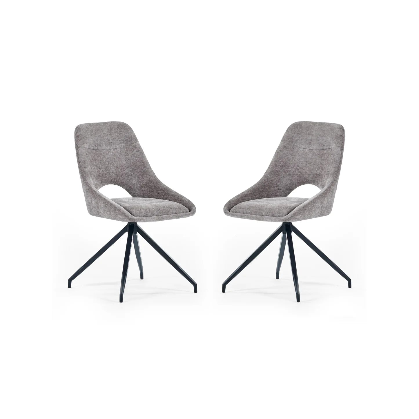 Lambeth Chenille Grey Fabric Swivel Dining Chairs with Black Metal Legs