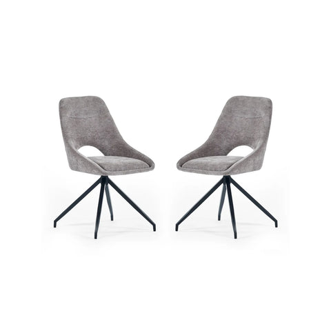 Lambeth Chenille Grey Fabric Swivel Dining Chairs with Black Metal Legs