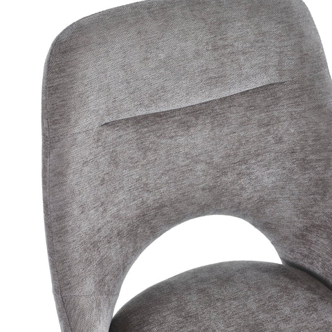 Back Rest Close up of Lambeth Chenille Grey Fabric Swivel Dining Chairs with Black Metal Legs
