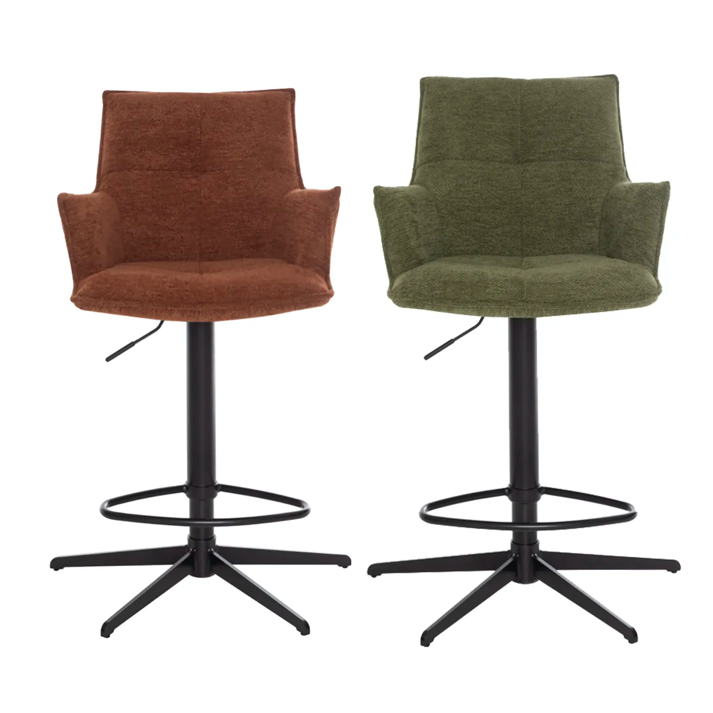Jaxon Green Fabric Swivel Counter Stool with Arms – Set of 2