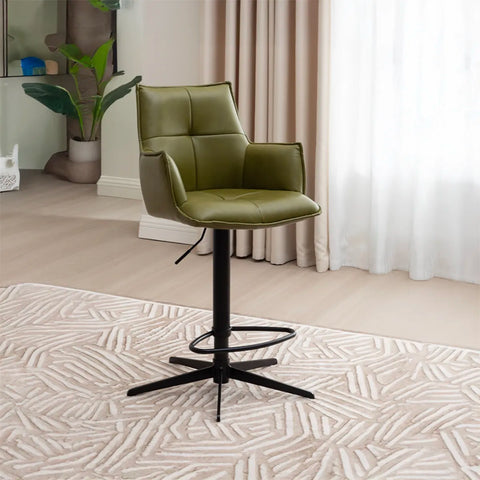 Jaxon Green PU Swivel Counter Stool with Arms – Set of 2