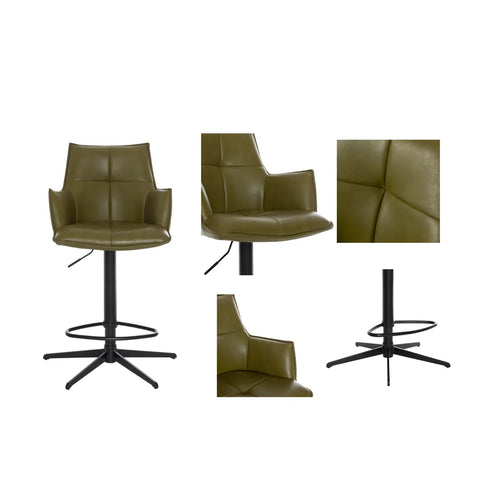 Jaxon Green PU Swivel Counter Stool with Arms – Set of 2