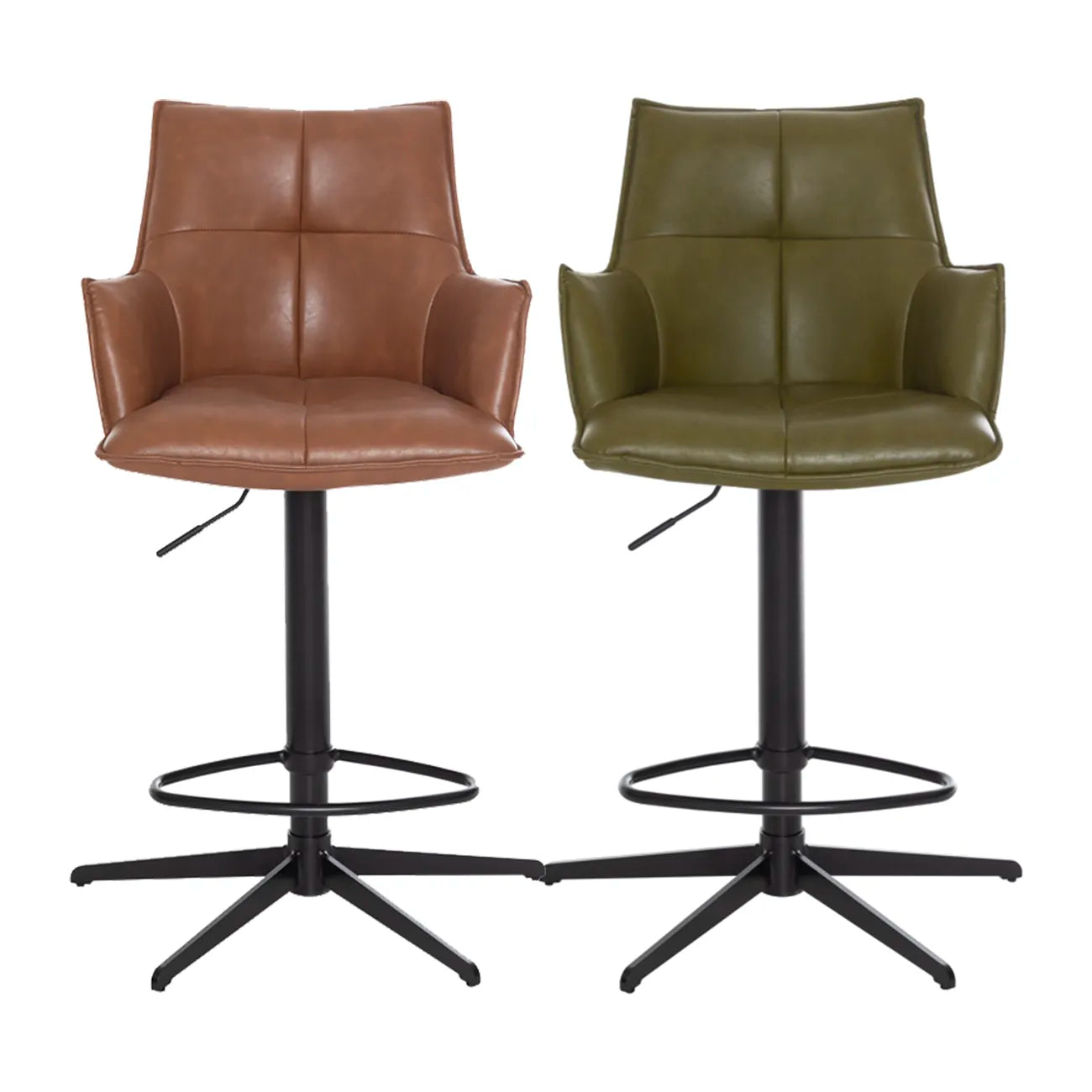 Jaxon Green PU Swivel Counter Stool with Arms – Set of 2