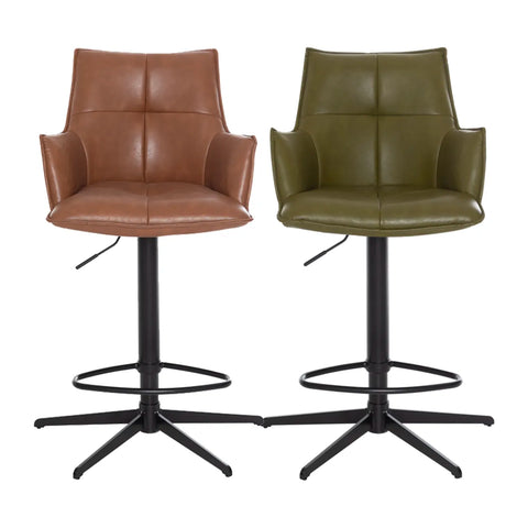 Jaxon Green PU Swivel Counter Stool with Arms – Set of 2