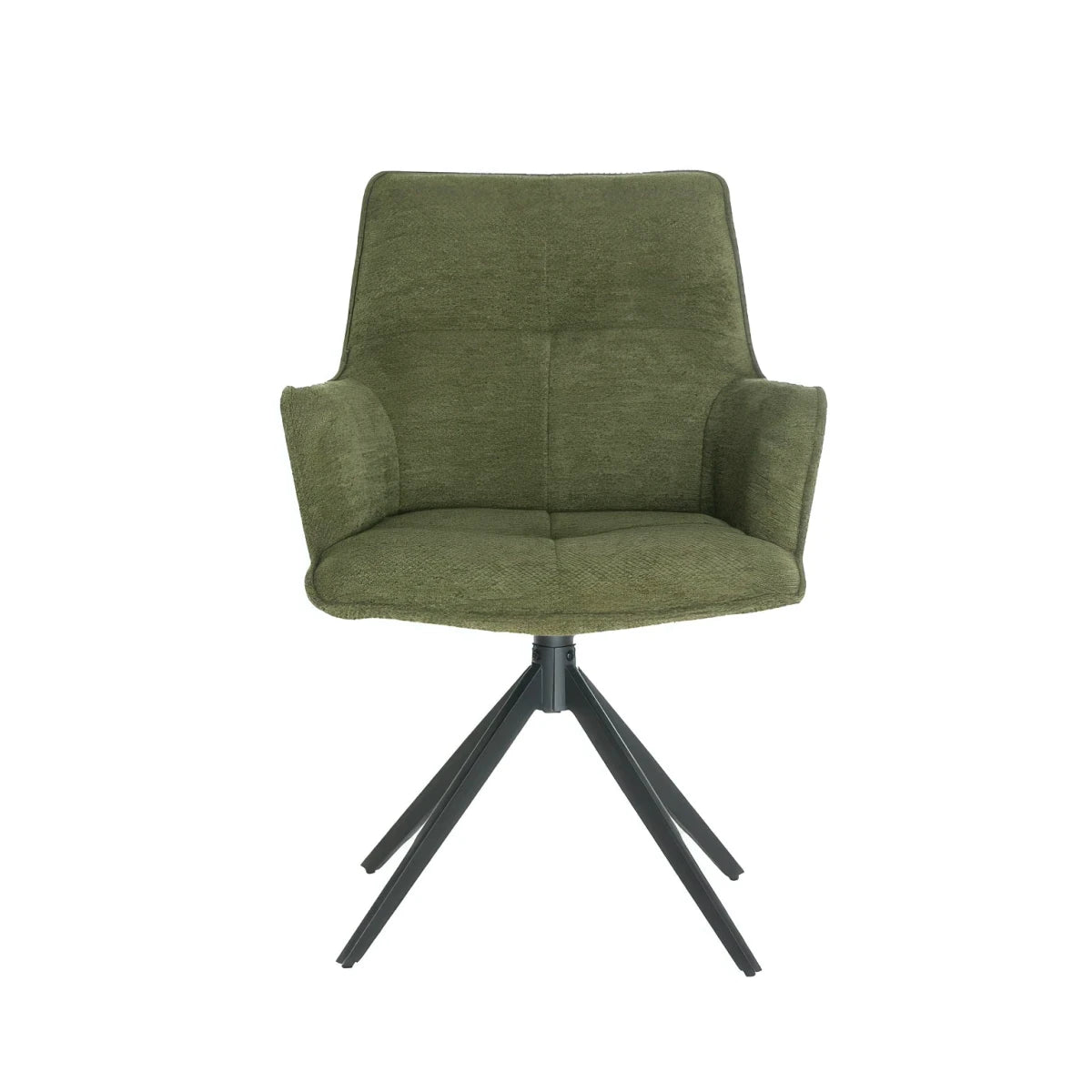 Green Swivel Dining Arm Chairs with Black Metal Legs