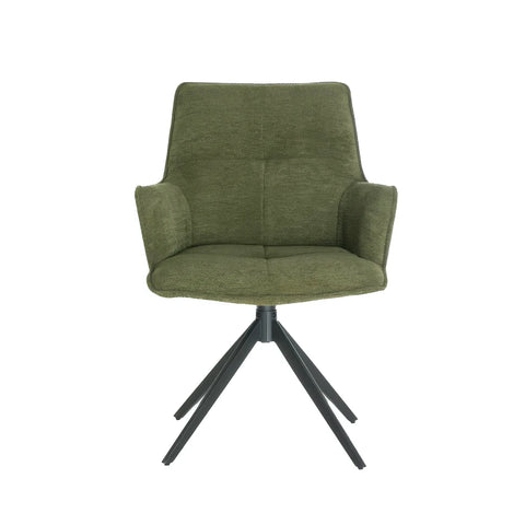 Green Swivel Dining Arm Chairs with Black Metal Legs