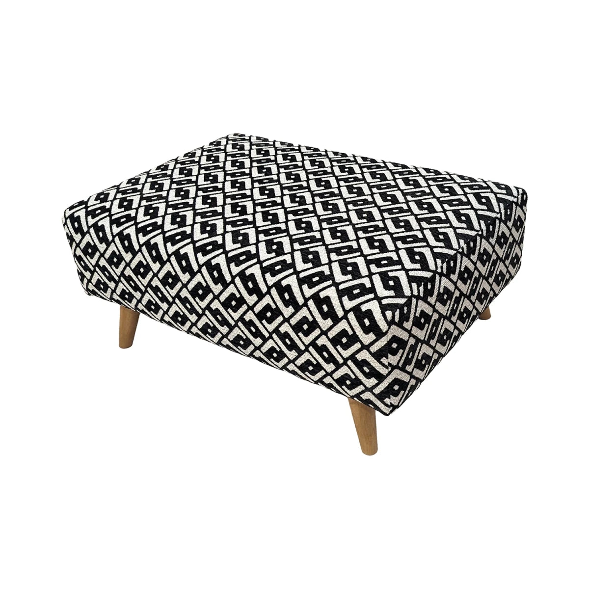 Contemporary ottoman with wooden legs and elegant finish.