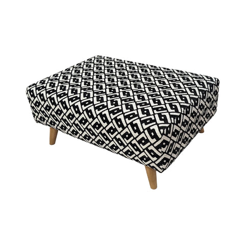 Contemporary ottoman with wooden legs and elegant finish.