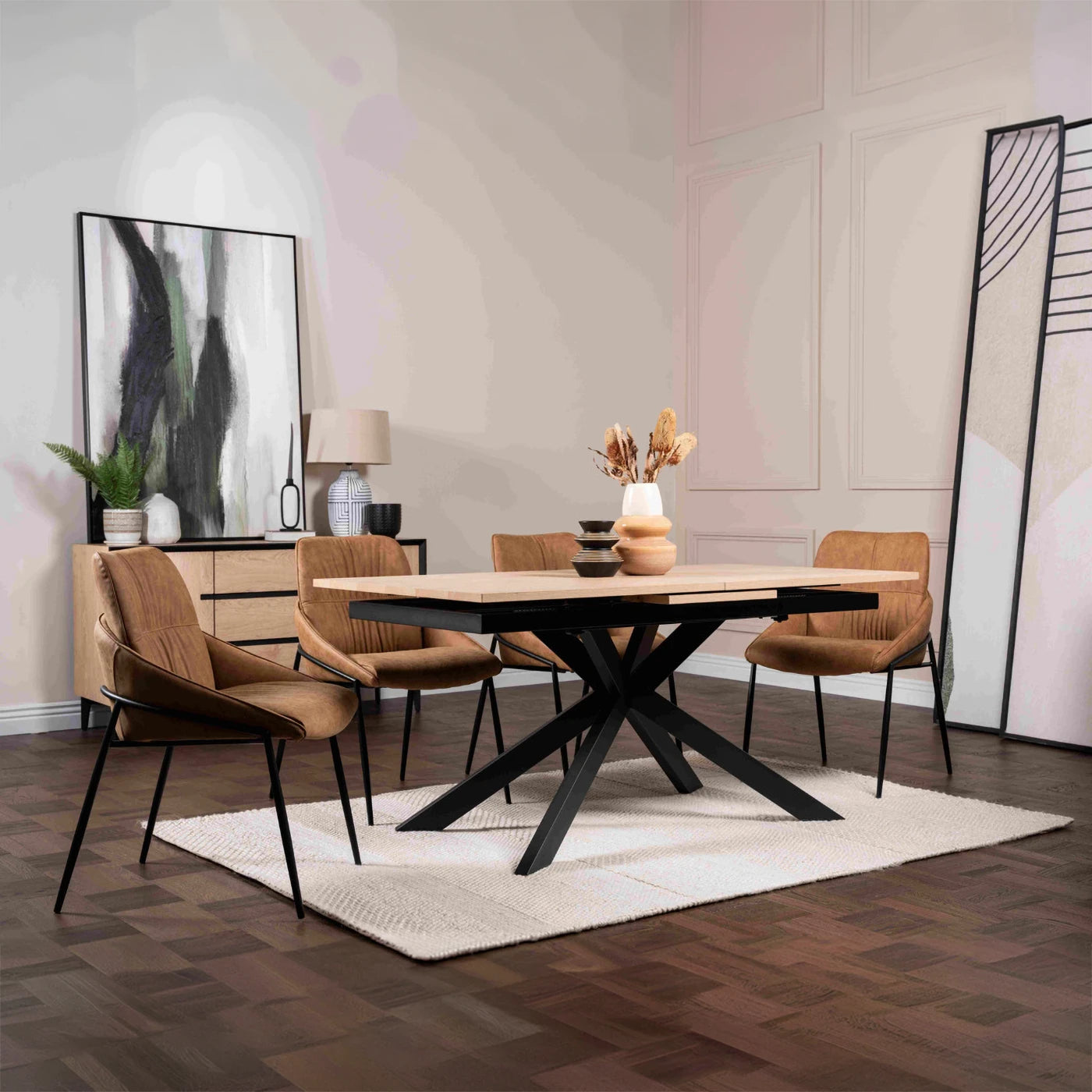 Julian Oak Effect Extending Dining Table 160-200cm with Chairs