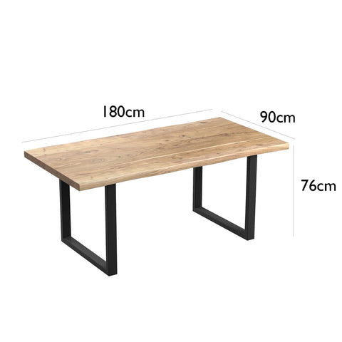 Jupiter Acacia Live Edge 180cm Dining Table with U Leg Base