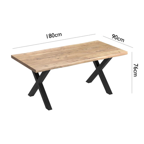 Jupiter Acacia Live Edge 180cm Dining Table with X Leg Base