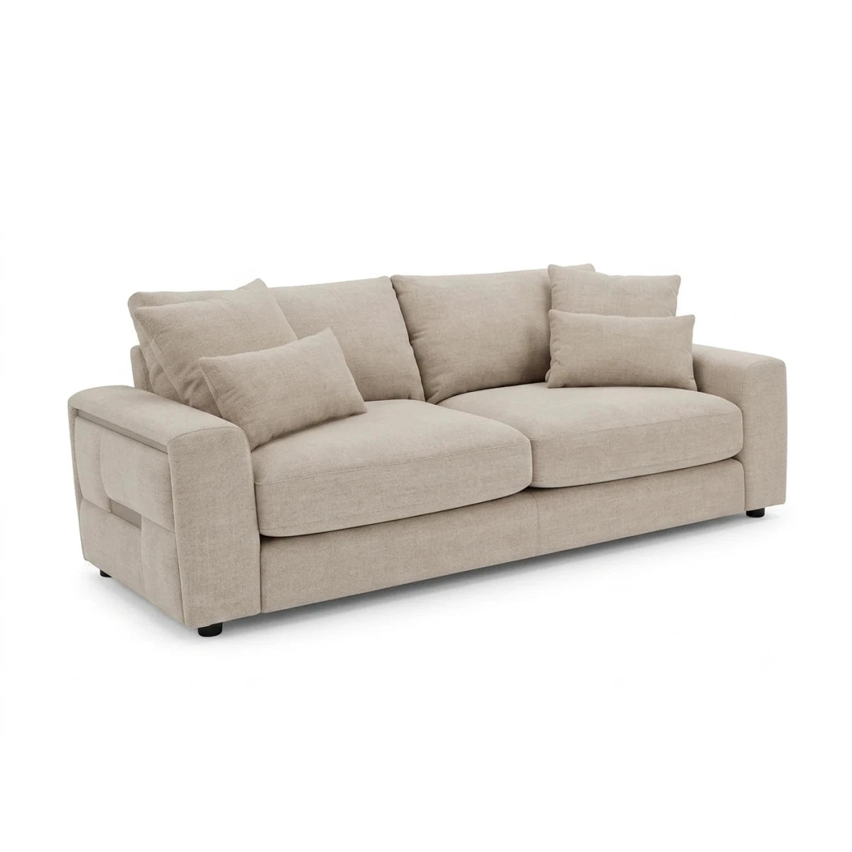 Stylish modern glamour Beige fabric 3 Seater sofa with Gold Trims on the arms