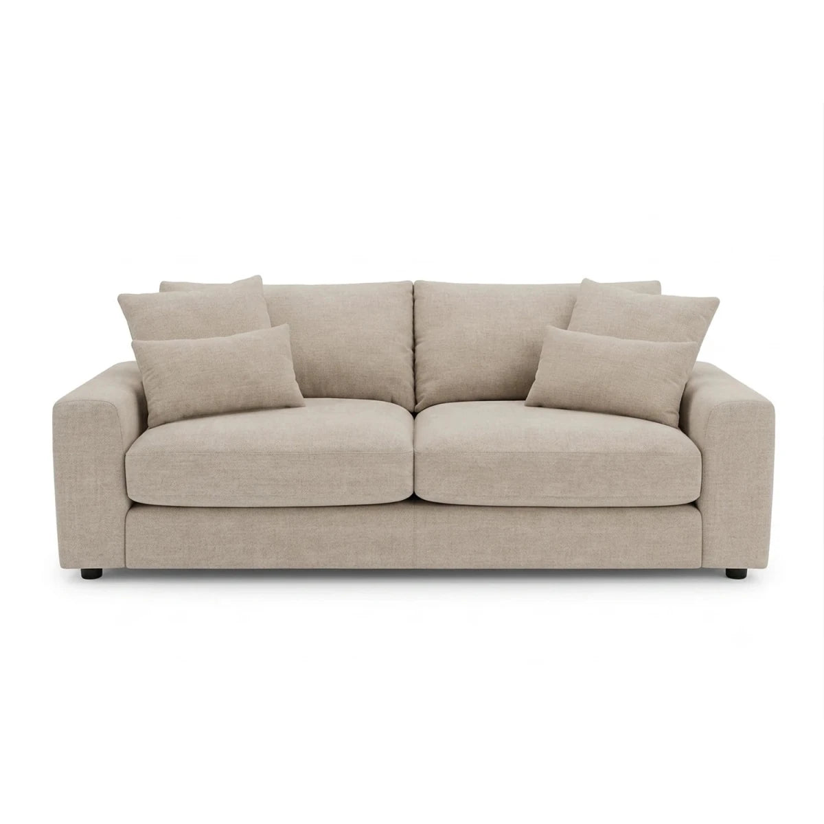 Juvion Luxe beige 3 seater sofa with deep seating & plush cushions. Stylish modern fabric sofa perfect for comfortable.
