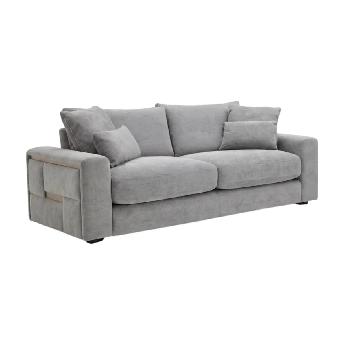 Modern 3 Seater Grey Fabric Sofa with gold Trims on the Arms