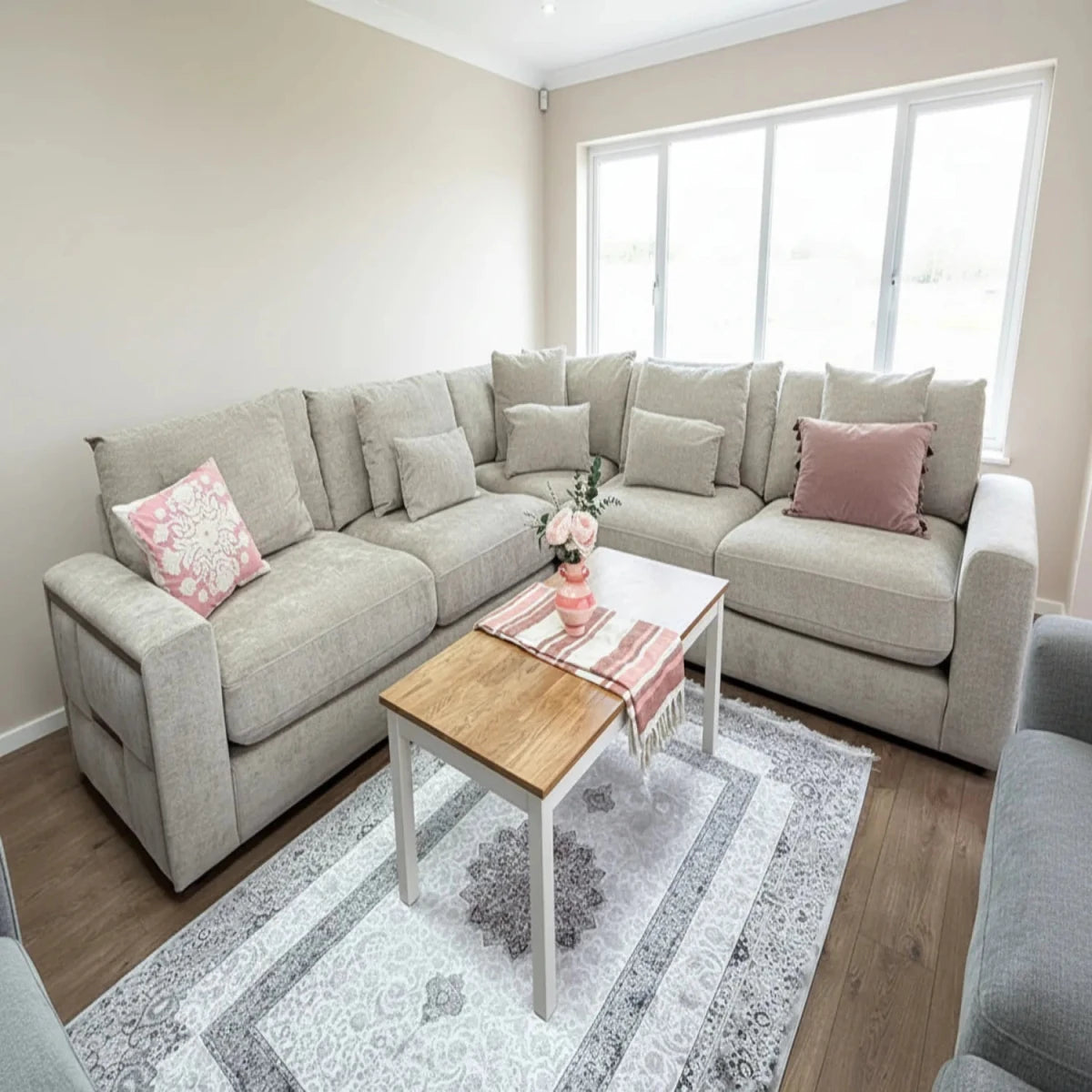 Luxury beige sectional sofa designed for contemporary homes.