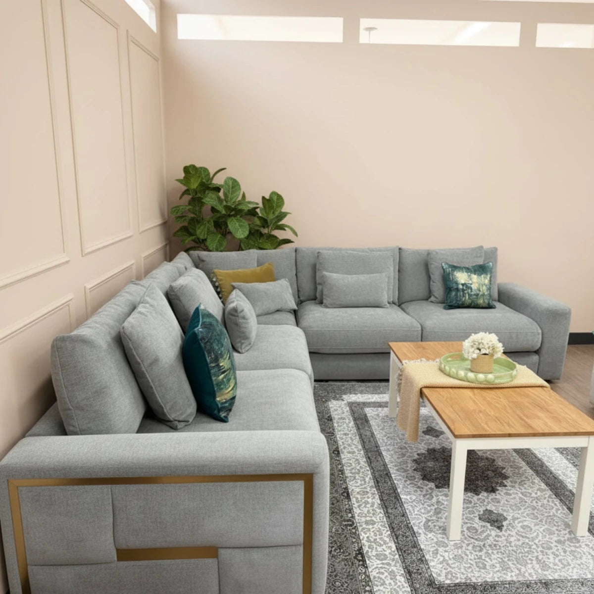 Stylish L-shaped sofa with clean contemporary lines.