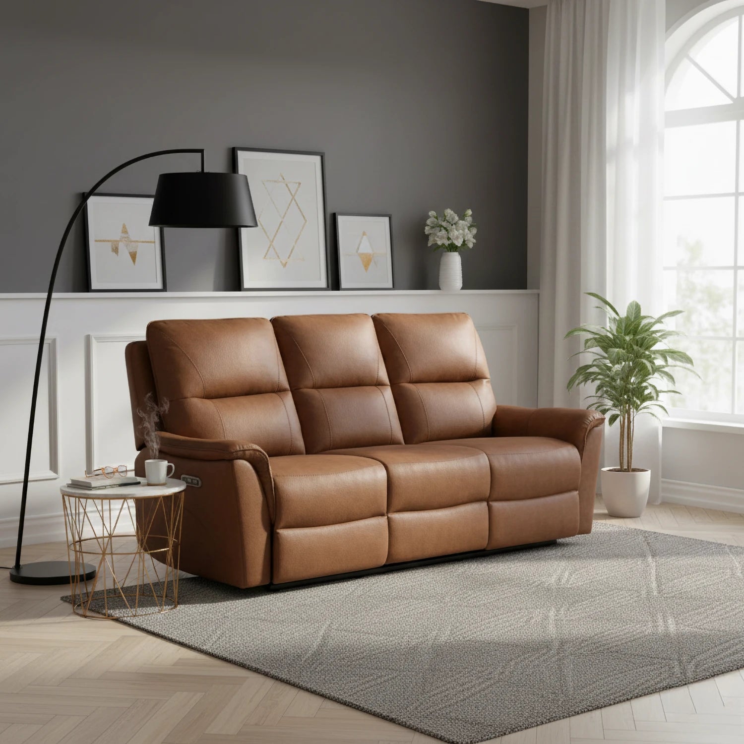 Keswick Tan Fabric 3 Seater Sofa – Fixed or Power Recliner - Pendle Village Furniture