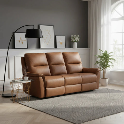 Keswick Tan Fabric 3 Seater Sofa – Fixed or Power Recliner - Pendle Village Furniture