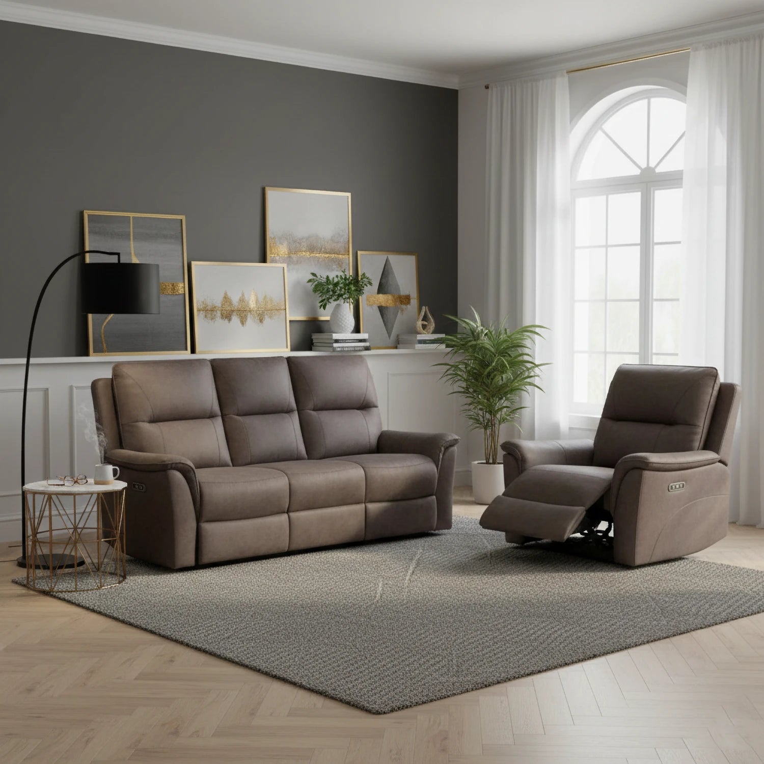 Keswick Truffle Fabric 3 Seater Sofa – Fixed or Power Recliner - Pendle Village Furniture