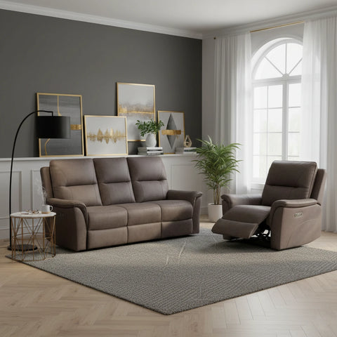 Keswick Truffle Fabric 3 Seater Sofa – Fixed or Power Recliner - Pendle Village Furniture